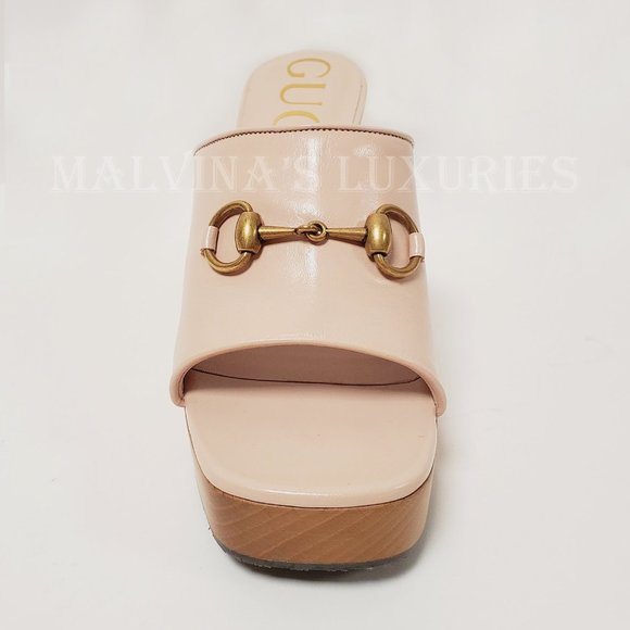 GUCCI SHOES HOUDAN WOOD PLATFORM LEATHER MULES w HORSEBIT sz 39 9 - Picture 10 of 16